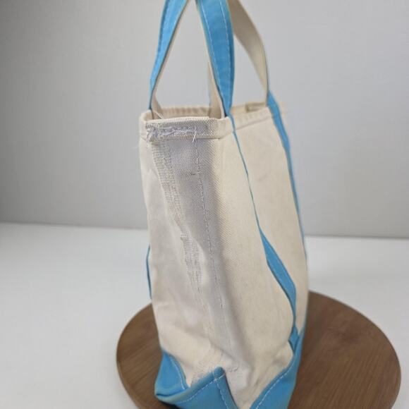Vtg L.L.Bean Boat and Tote Bag Medium tiffany Blue Trim Canvas Open Top Made USA - Picture 7 of 16